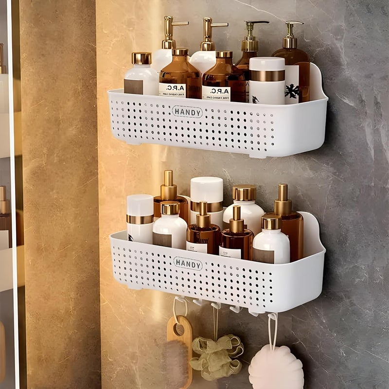 Starller SelfAdhesive Multipurpose Wall Mounted Bathroom Shelf And Rack For Bathroom And KitchenSpace Saving Bathroom Organizer Shelf Punch Free Wall Shelves 2 Bathroom Shelf White Plastic - Image 1