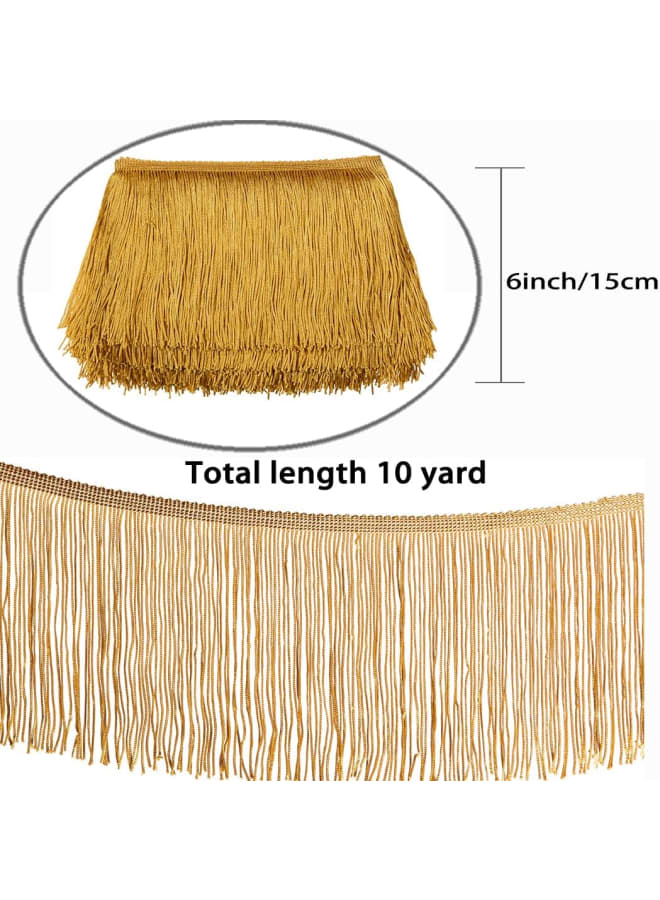 Gold Fringe Trim Tassel Sewing Trim 6Inch Width 10 Yards Long for Clothes Accessories Latin Wedding Dress DIY Lamp Shade Decoration (Gold),6 Inches Wide  - Image 2