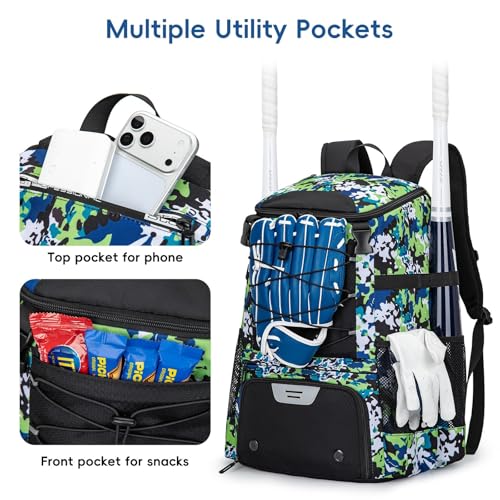 KAVIGOR Baseball Bag for Youth and Adult, Softball Backpack 40L Large Capacity, Bat Backpack with Shoes Compartment and Hidden Helmet Holder - Image 4