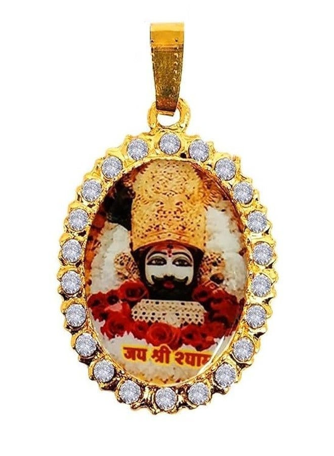 Ishwaraa Khatu Shyam Baba Locket for Unisex | Stainless Steel Round Shape Diamond Nug Engraved Hindu God Pendant | Jai Shri Khatu Shyam/Barbarika Ji Devotional - Locket Only (Khatu Shyam Oval Shape) - Image 1