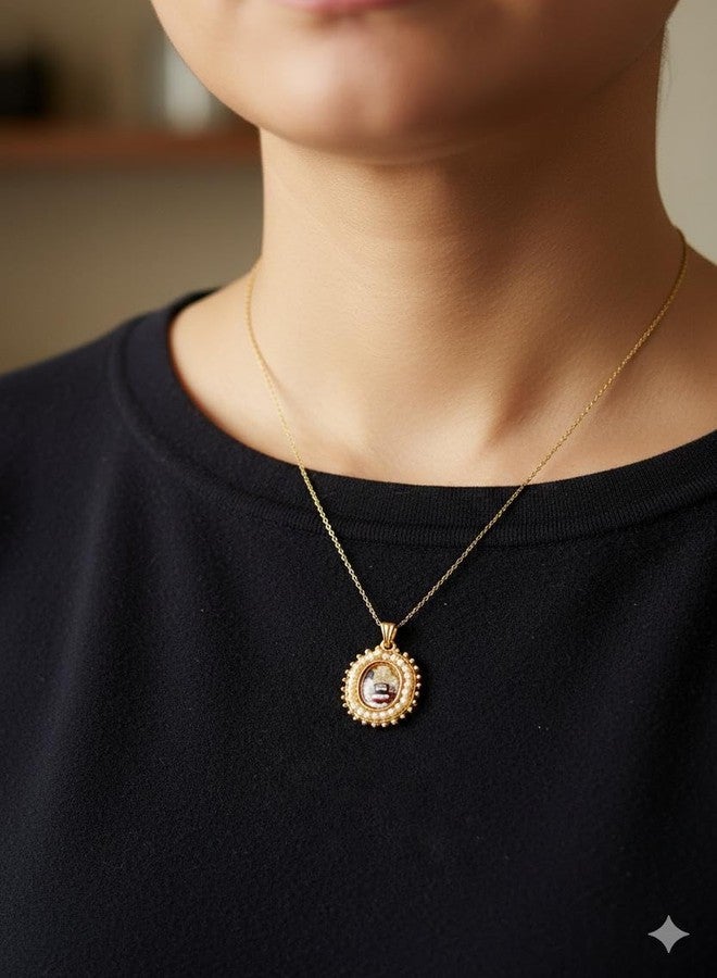 Ishwaraa Khatu Shyam Baba Locket for Unisex | Stainless Steel Round Shape Diamond Nug Engraved Hindu God Pendant | Jai Shri Khatu Shyam/Barbarika Ji Devotional - Locket Only (Khatu Shyam Oval Shape) - Image 2