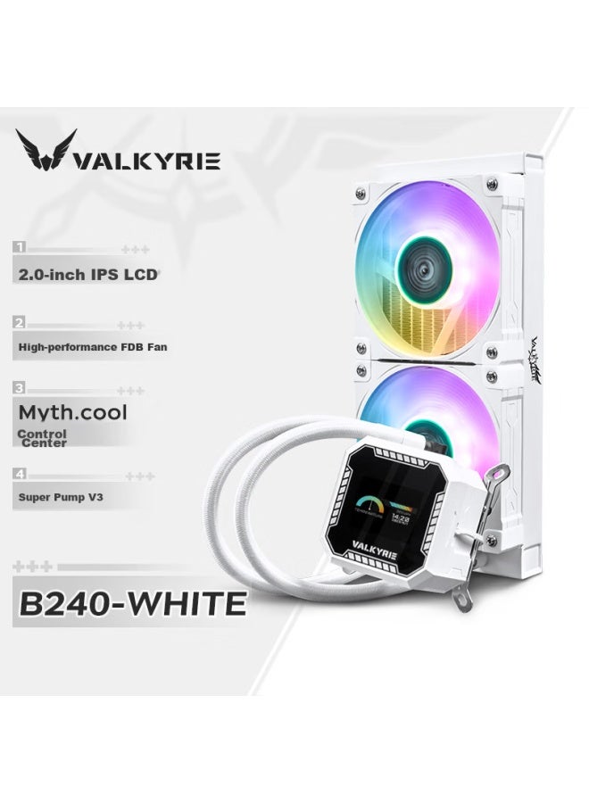 Valkyrie B240w Vk All-in Cpu Liquid Cooler With 2-inch Ips Lcd Screen, Multi-platform Support, Argb Lighting Effects, And One-wire Connection - Image 1