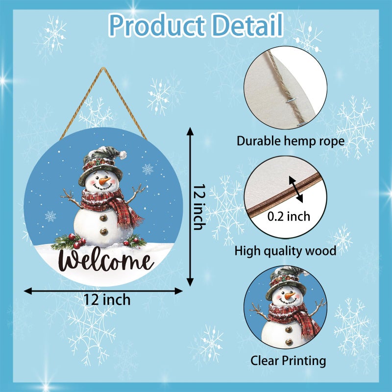 YUNKKIN Snowman Decor Winter Decorations for Home Winter Wreaths For Front Door Snowman Door Decorations Wreath Welcome Sign Wooden Front Door Hanger for Porch Wall Indoor Home Decor - Image 2