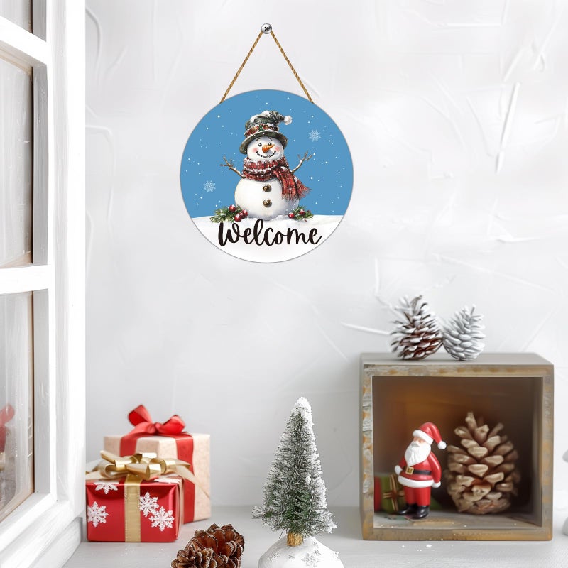 YUNKKIN Snowman Decor Winter Decorations for Home Winter Wreaths For Front Door Snowman Door Decorations Wreath Welcome Sign Wooden Front Door Hanger for Porch Wall Indoor Home Decor - Image 4