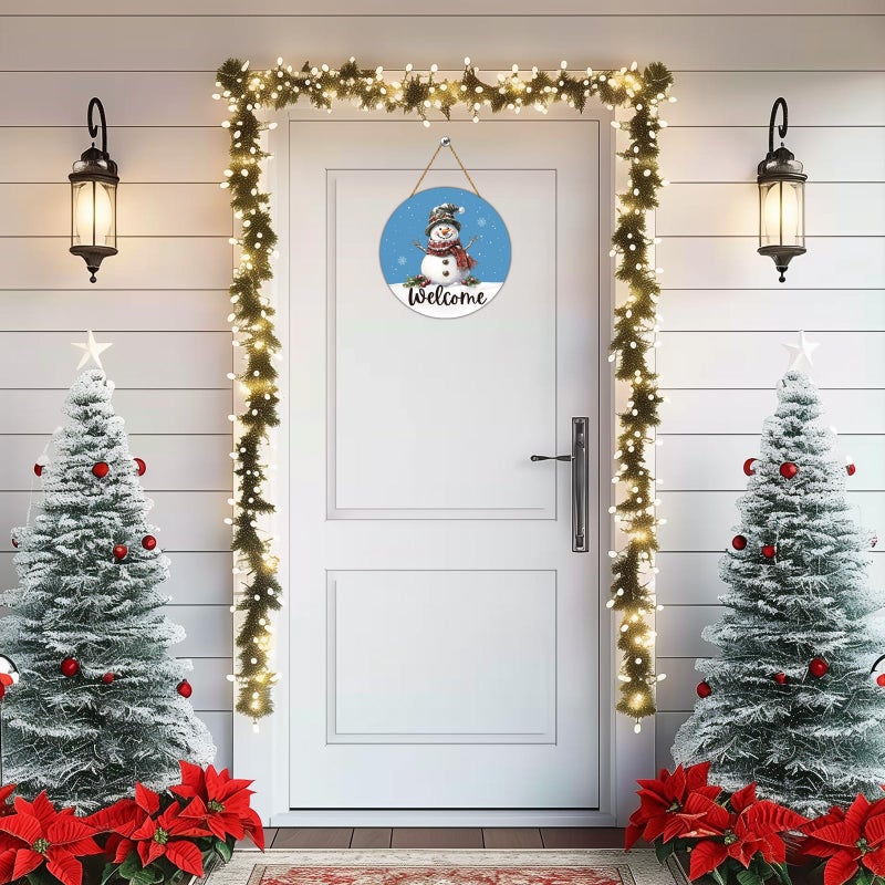 YUNKKIN Snowman Decor Winter Decorations for Home Winter Wreaths For Front Door Snowman Door Decorations Wreath Welcome Sign Wooden Front Door Hanger for Porch Wall Indoor Home Decor - Image 3