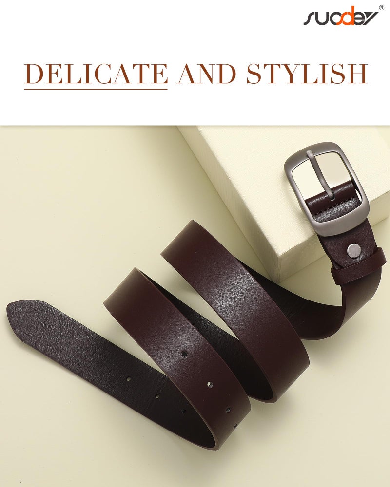 SUOSDEY 2 Pack Womens Genuine Leather Belts, Waist Belt with Pin Buckle for Jeans Pants,black and coffee,width 1.3'',Medium: fits waist from 31''-37'' - Image 5