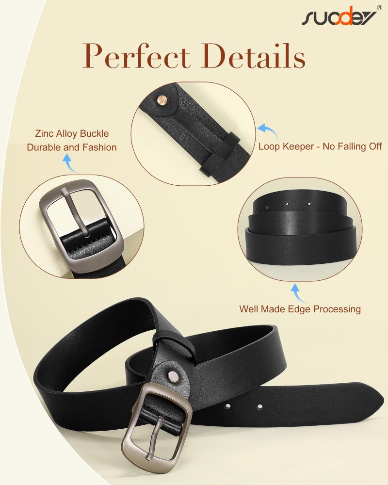 SUOSDEY 2 Pack Womens Genuine Leather Belts, Waist Belt with Pin Buckle for Jeans Pants,black and coffee,width 1.3'',Medium: fits waist from 31''-37'' - Image 3