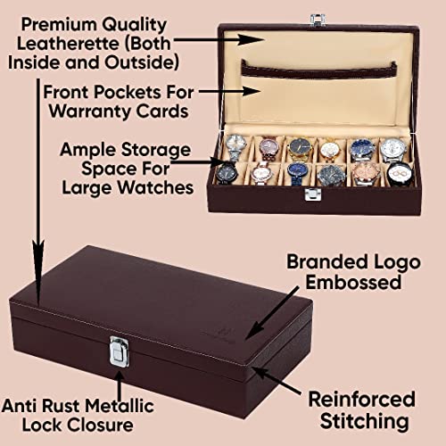 Hard Craft Watch Box Organizer Holder Jewelry Accessories Display Storage Case Watch Organiser Collection Box 12 Slots In PU Leather For Men Women (Brown) - Image 4