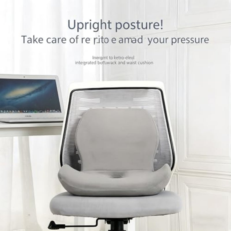 Ergonomic Memory Foam Seat Cushion with Back Support, Pressure Relief and Posture Corrector for Office, Home, Car Light grey - Image 3