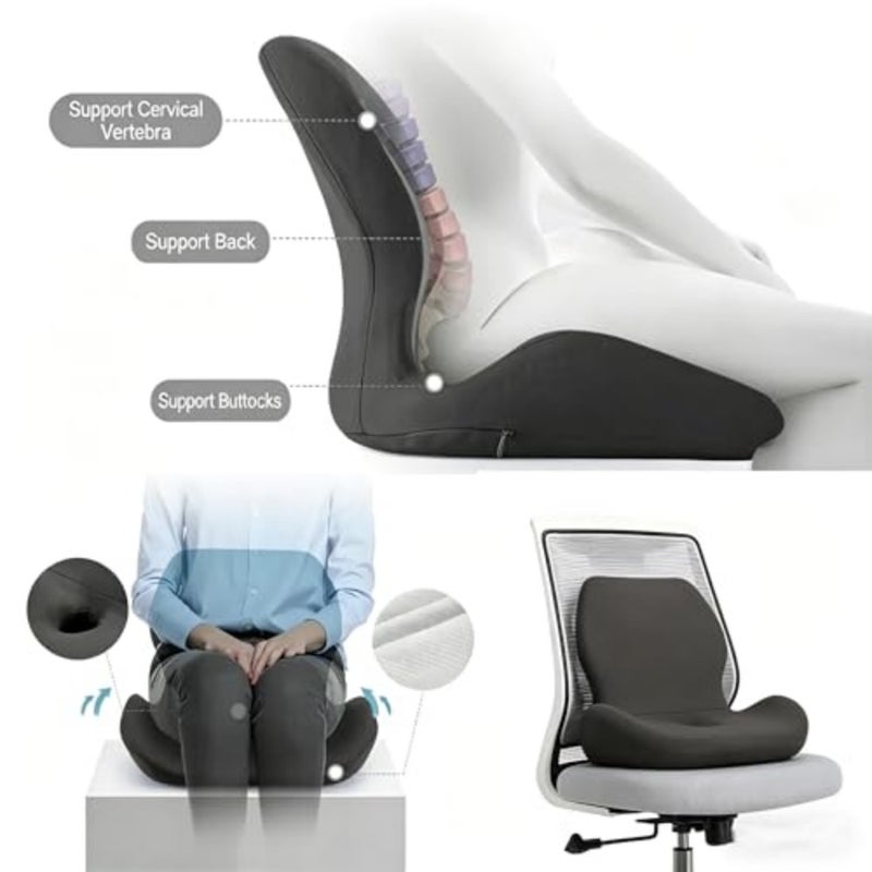 Ergonomic Memory Foam Seat Cushion with Back Support, Pressure Relief and Posture Corrector for Office, Home, Car Light grey - Image 2