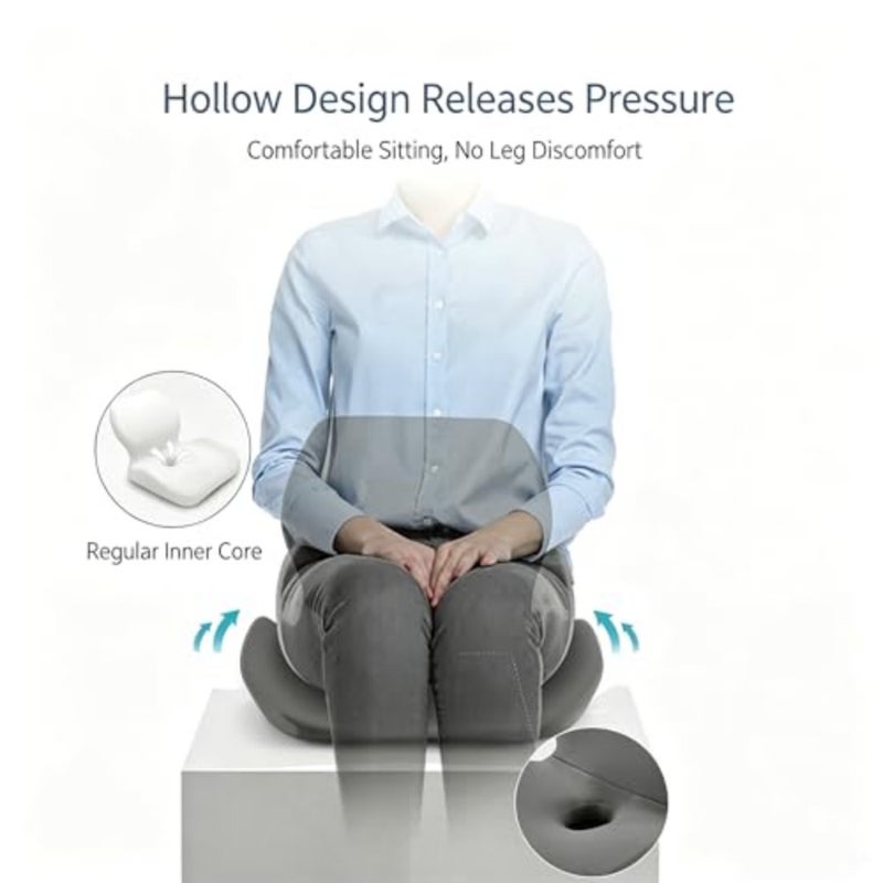 Ergonomic Memory Foam Seat Cushion with Back Support, Pressure Relief and Posture Corrector for Office, Home, Car Light grey - Image 5