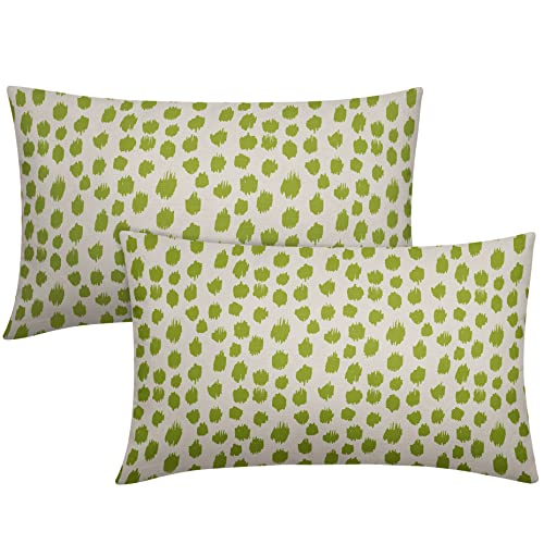 Lime Green Cream Boho Design Polka Dot Throw Pillows 12x20 Set of 2 Modern Brush Strokes Print Decorative Outdoor Pillowcase Lumbar Cushion Cover Linen Pillow Case for Sofa Couch Bed