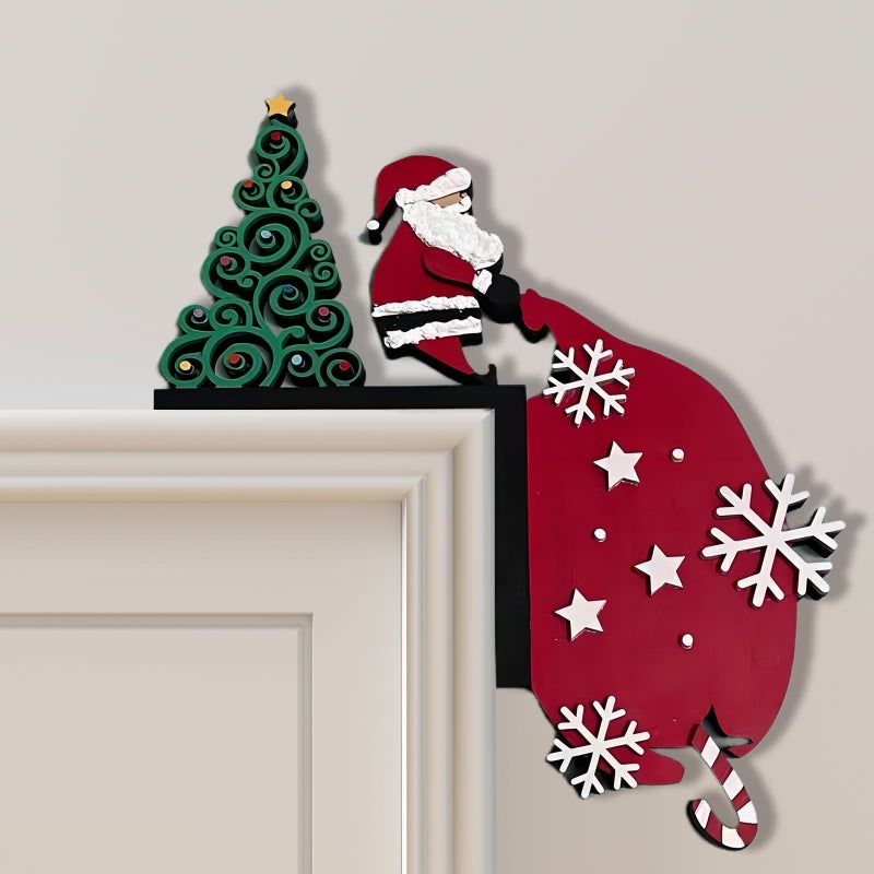Sanmtang 2024 Christmas Door Topper Holiday Home Decor Funny Snowman Santa Claus Top Door Frame Corner Sign Decorations  Windows Walls DIY Craft for Christmas Party Ornament (Santa Claus) - Image 1