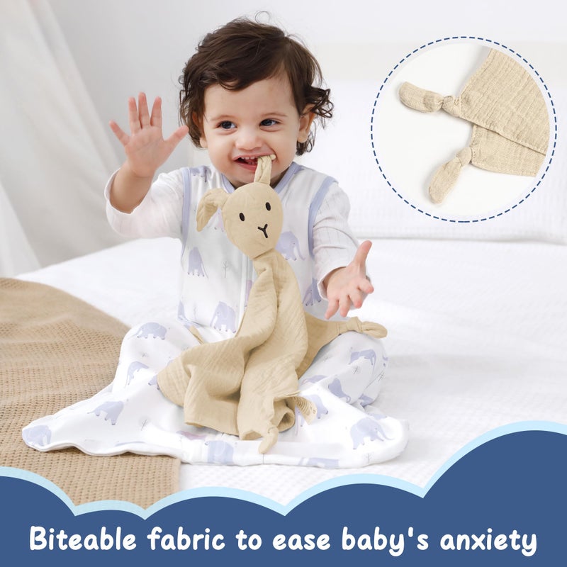ZIGJOY Bunny Lovey Muslin Cotton Baby Security Blanket Soft Breathable Lovies for Babies Gifts for Newborn Infant Toddler Boys and Girls, Khaki - Image 3