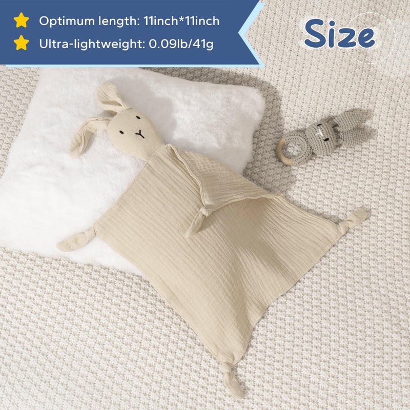 ZIGJOY Bunny Lovey Muslin Cotton Baby Security Blanket Soft Breathable Lovies for Babies Gifts for Newborn Infant Toddler Boys and Girls, Khaki - Image 5