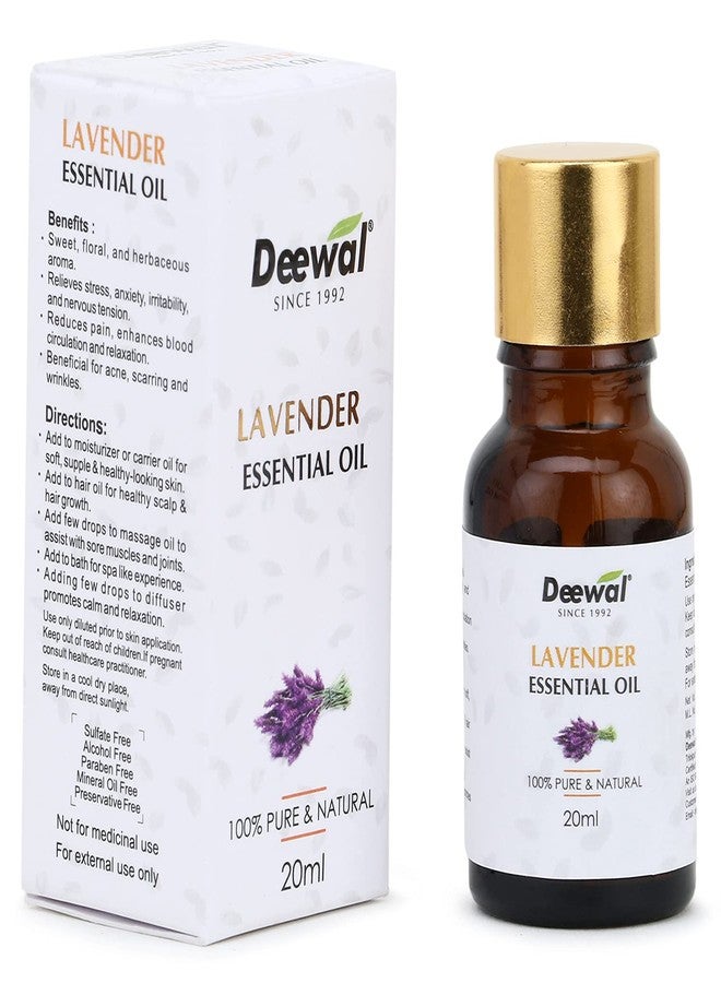 Deewal Natural Lavender Essential oil for Hair, Skin, Body | Aromatherapy | Relieves Stress | Reduce Acne, Wrinkles - 20 ml - Image 1