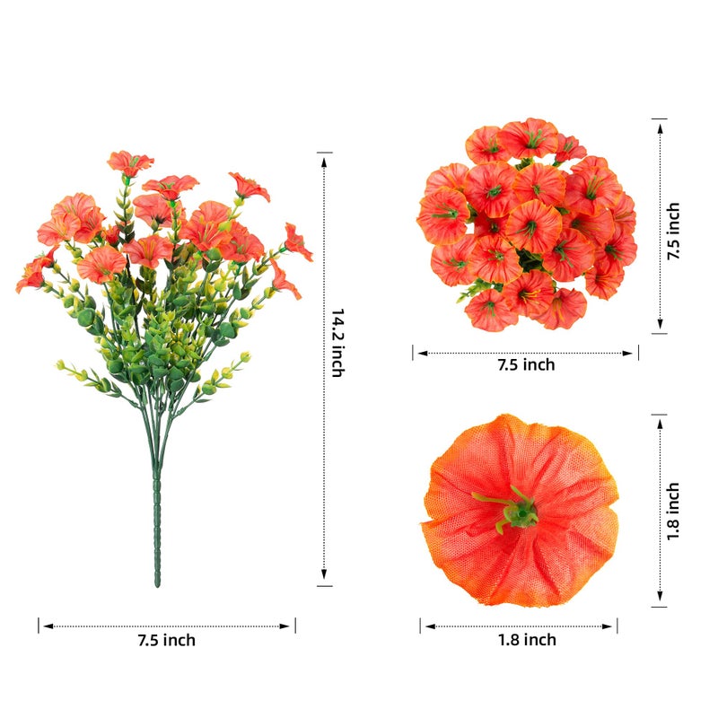 HyeFlora Artificial Fake Fall Autumn Flowers Plants for Outdoor Outside  12 Bundles Faux Silk Orange Morning Glory UV Resistant Look Real for Front Door Porch Patio Yard Window Box Decoration - Image 4