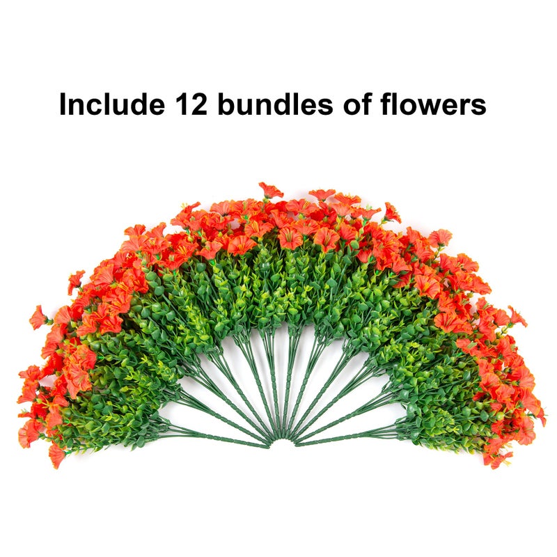 HyeFlora Artificial Fake Fall Autumn Flowers Plants for Outdoor Outside  12 Bundles Faux Silk Orange Morning Glory UV Resistant Look Real for Front Door Porch Patio Yard Window Box Decoration - Image 3