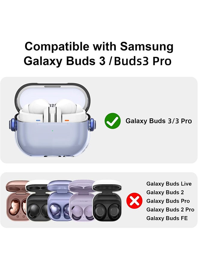 O Ozone For Samsung Galaxy Buds3 Case & Galaxy Buds 3 Pro Case Cover , Holder Clip Shockproof Flexible TPU Protection Case with Carabiner- Blue  - Image 2