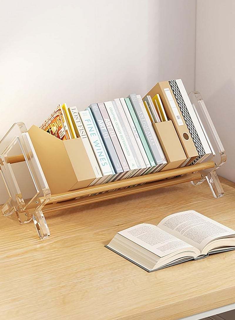 شو وو رف تخزين سطح المكتب من الأكريليك، رف كتب كبير بطول 50 سم، خزانة كتب خشبية على سطح الطاولة، حامل عرض للمكتب المنزلي، رف تخزين على سطح الطاولة من الخيزران، تخزين للمستندات - Image 1