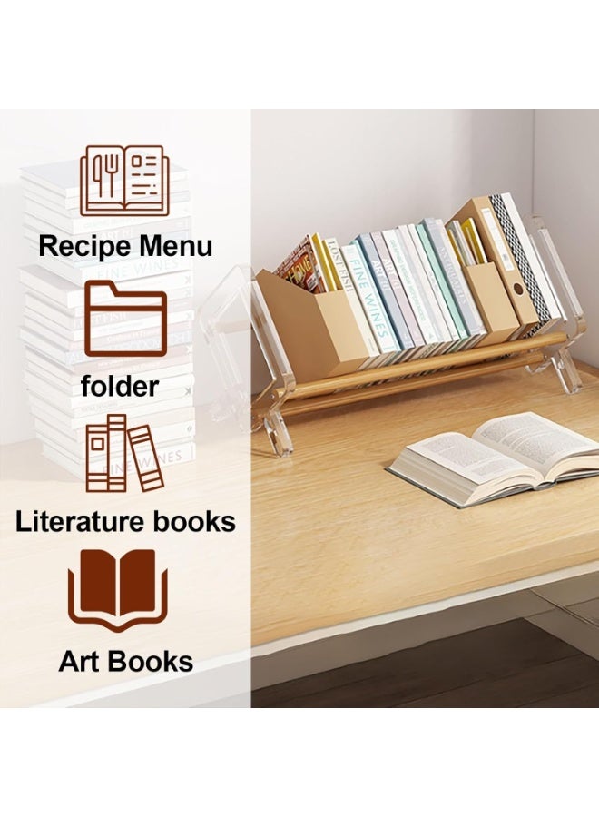 شو وو رف تخزين سطح المكتب من الأكريليك، رف كتب كبير بطول 50 سم، خزانة كتب خشبية على سطح الطاولة، حامل عرض للمكتب المنزلي، رف تخزين على سطح الطاولة من الخيزران، تخزين للمستندات - Image 3