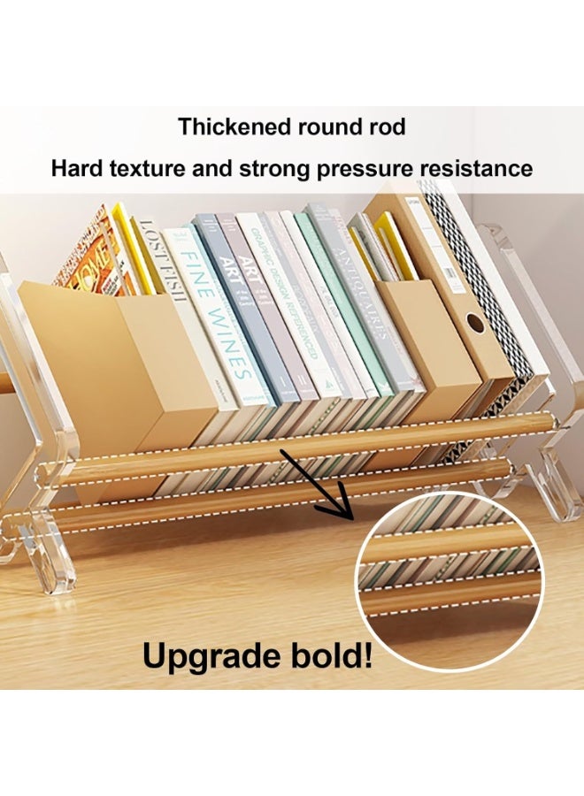 شو وو رف تخزين سطح المكتب من الأكريليك، رف كتب كبير بطول 50 سم، خزانة كتب خشبية على سطح الطاولة، حامل عرض للمكتب المنزلي، رف تخزين على سطح الطاولة من الخيزران، تخزين للمستندات - Image 2