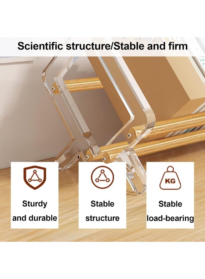 شو وو رف تخزين سطح المكتب من الأكريليك، رف كتب كبير بطول 50 سم، خزانة كتب خشبية على سطح الطاولة، حامل عرض للمكتب المنزلي، رف تخزين على سطح الطاولة من الخيزران، تخزين للمستندات - Image 5
