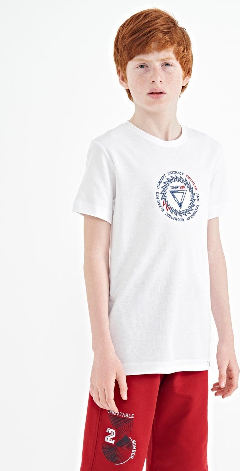 Tommy Life White Embroidery Detailed O Neck Standard Pattern Boy T-Shirt - 11115 - Image 4