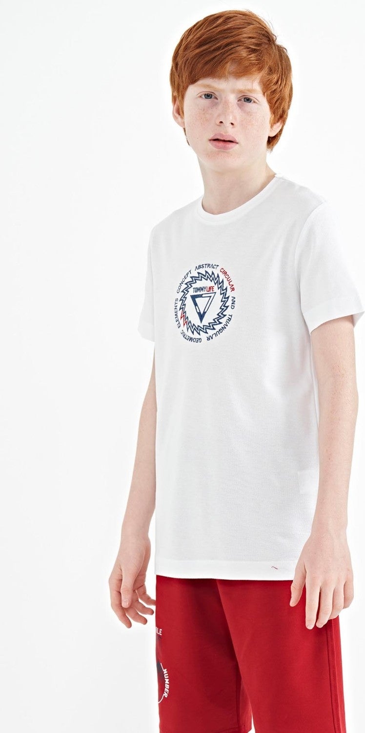Tommy Life White Embroidery Detailed O Neck Standard Pattern Boy T-Shirt - 11115 - Image 5