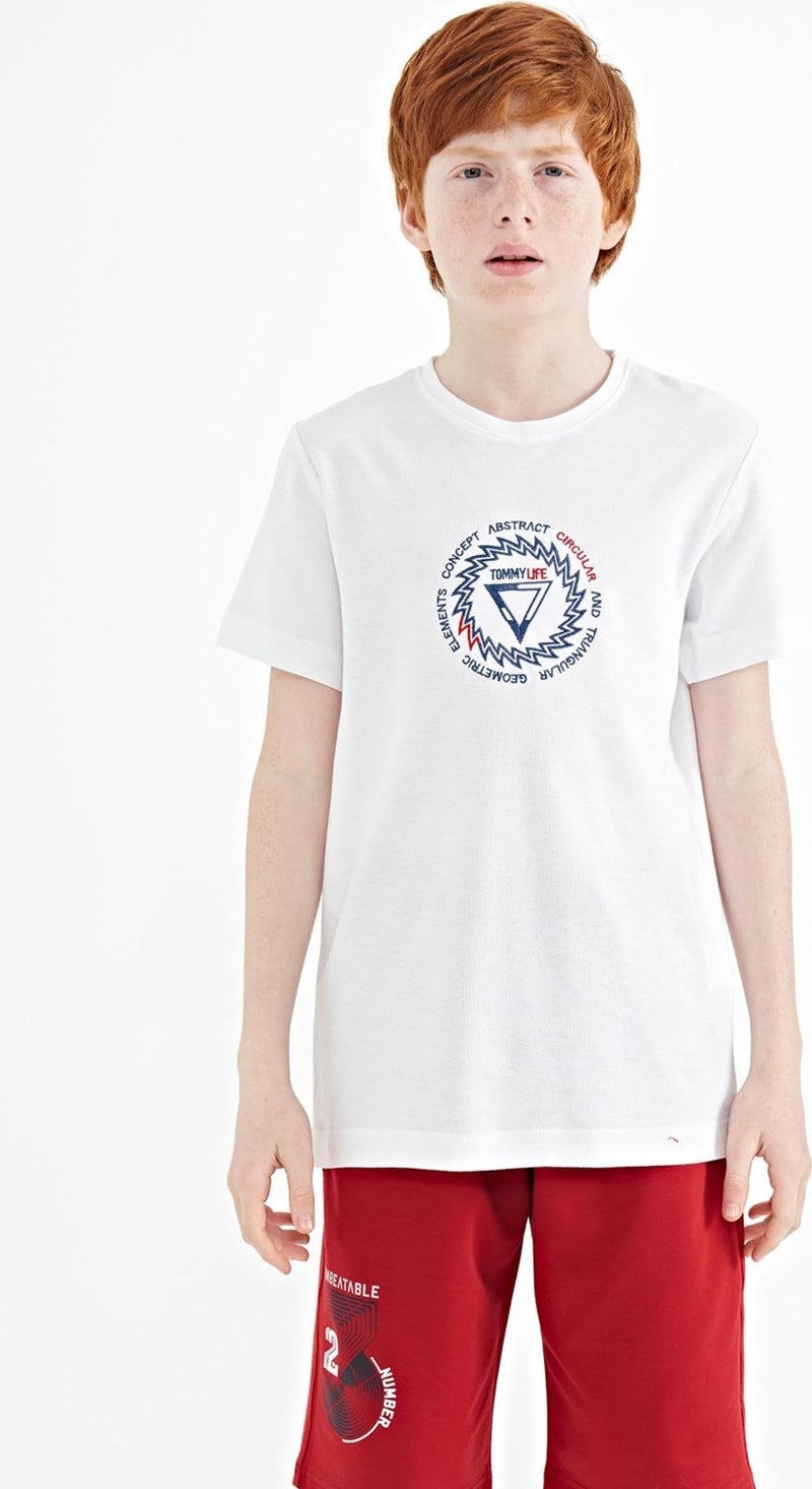 Tommy Life White Embroidery Detailed O Neck Standard Pattern Boy T-Shirt - 11115 - Image 1