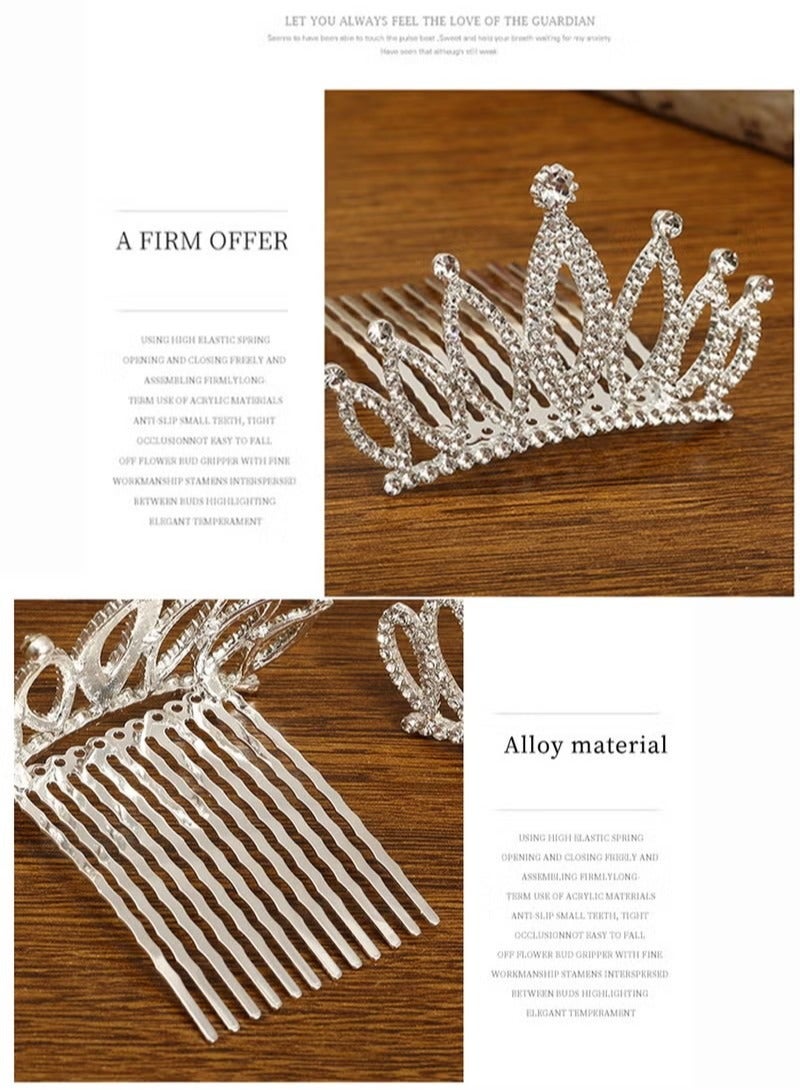 Wedding Party Children's Flower Girl Crystal Rhinestone Crown Tiara, Children's Tiara, Princess Crown, Birthday Hairpin, Headband Cute Princess, Suitable for Girls and Brides (Silver) - Image 2
