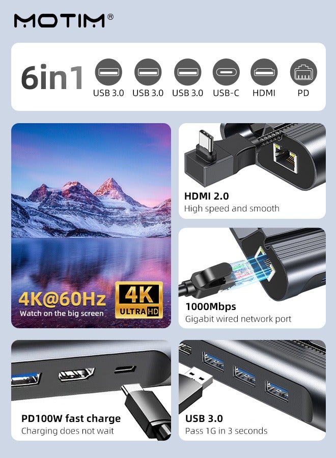 Motim 6-IN-1 Docking Station for Steam Deck&ROG, 100W Steam Deck Dock USB C Hub, Valve Steam Deck Charger Stand, Charging HDMI 2.0, 3 USB Ports and 4K@60Hz, Gigabit Ethernet, 3 USB3.0 - Image 3