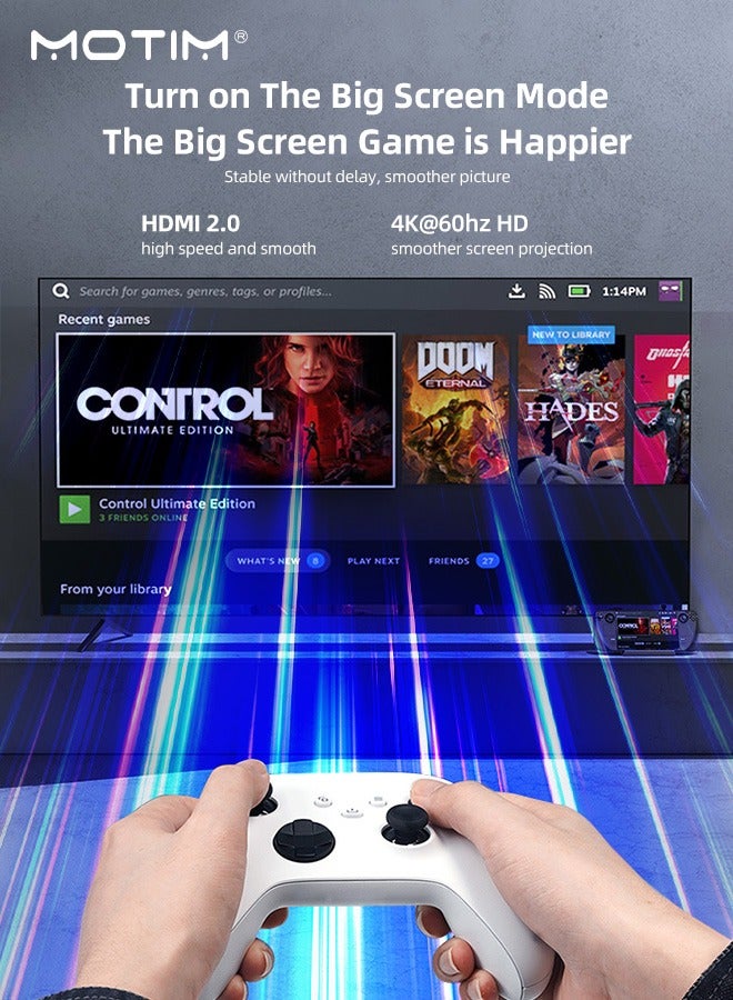 Motim 6-IN-1 Docking Station for Steam Deck&ROG, 100W Steam Deck Dock USB C Hub, Valve Steam Deck Charger Stand, Charging HDMI 2.0, 3 USB Ports and 4K@60Hz, Gigabit Ethernet, 3 USB3.0 - Image 5