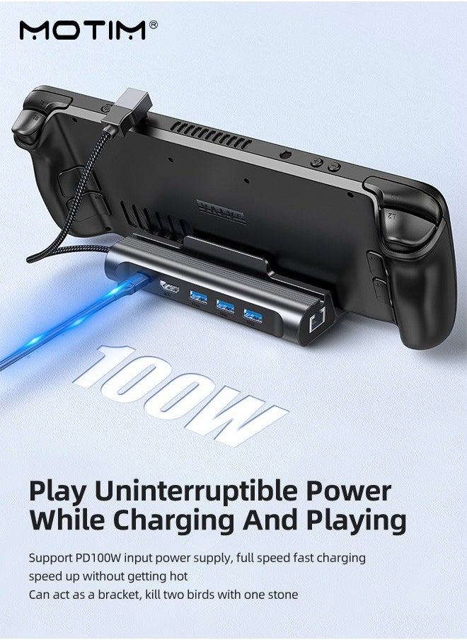 Motim - 6-in-1 Docking Station for Steam Deck, Valve Steam Deck Charger Stand, Steam Deck Dock USB C Hub, with HDMI 2.0 4K@60Hz, 100W PD3.0 USB-C, 1000Mbps Ethernet, 3 USB3.0 - Image 1