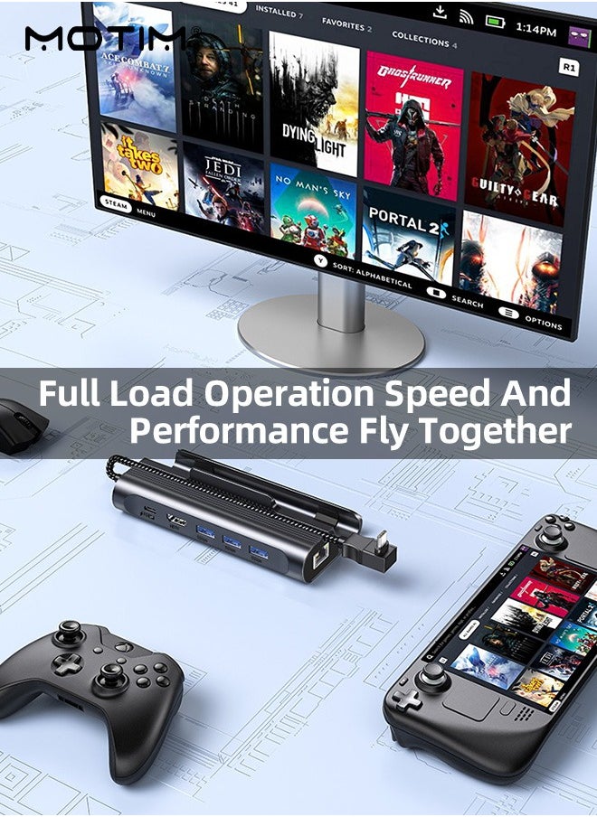 Motim - 6-in-1 Docking Station for Steam Deck, Valve Steam Deck Charger Stand, Steam Deck Dock USB C Hub, with HDMI 2.0 4K@60Hz, 100W PD3.0 USB-C, 1000Mbps Ethernet, 3 USB3.0 - Image 1
