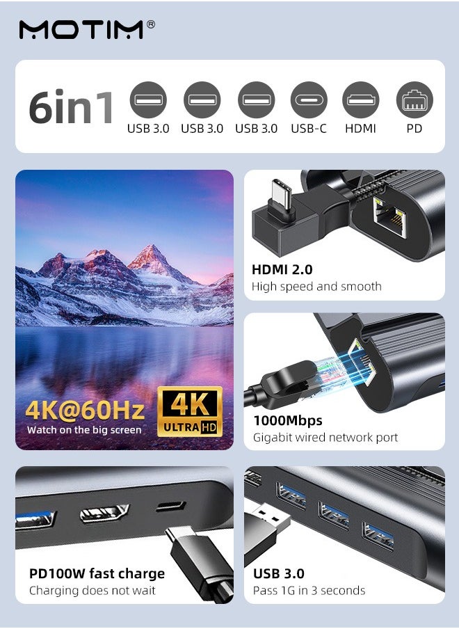 Motim - 6-in-1 Docking Station for Steam Deck, Valve Steam Deck Charger Stand, Steam Deck Dock USB C Hub, with HDMI 2.0 4K@60Hz, 100W PD3.0 USB-C, 1000Mbps Ethernet, 3 USB3.0 - Image 1