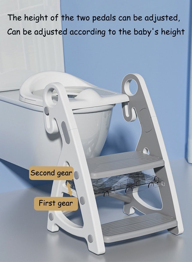 Aissiora Potty Training Seat, Kids Toilet Training Seat with Step Stool, Foldable Portable Potty Chair with Adjustable Height Ladder Guard Handle Soft Cushion White for Baby Toddler Boys Girls - Image 5
