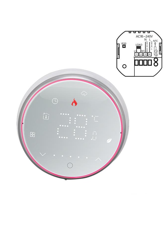 Thoraya Programmable Thermostat Electric Heating Round Base 13mm Recessed Panel LED Display Wireless Intelligent Thermostat AC95~240V White  - Image 2