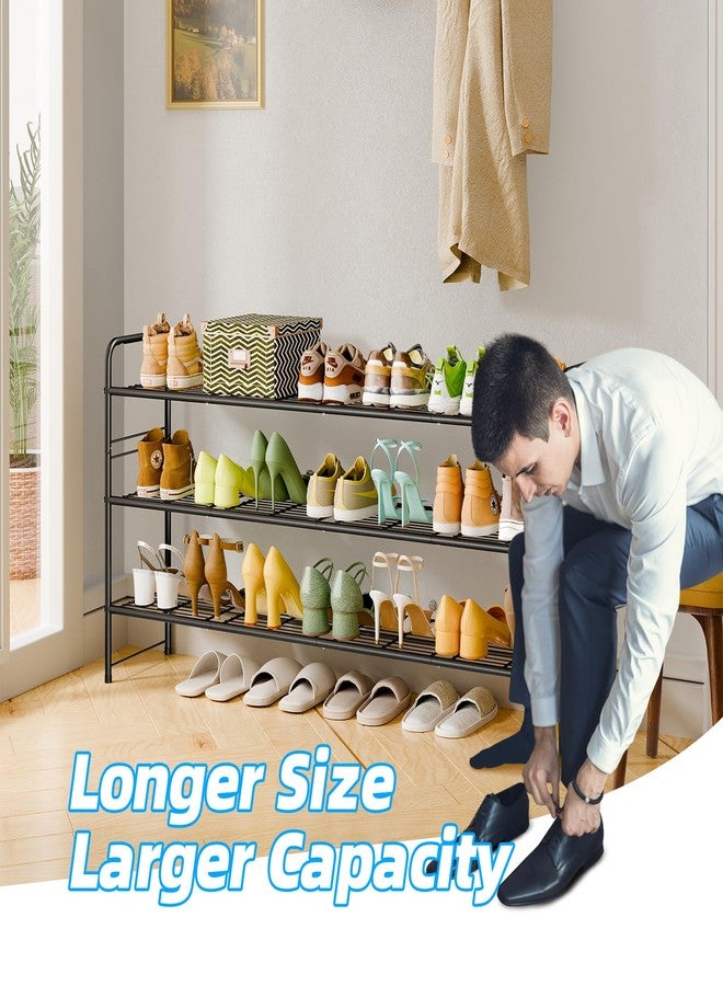 MWQ 3 Tier Metal Shoe Rack Organizer for Closet, 46.5" w Long Free Standing Shoe Storage Shelf for Entryway, Hallway, Black - Image 2