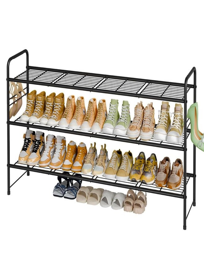 MWQ 3 Tier Metal Shoe Rack Organizer for Closet, 46.5" w Long Free Standing Shoe Storage Shelf for Entryway, Hallway, Black - Image 1