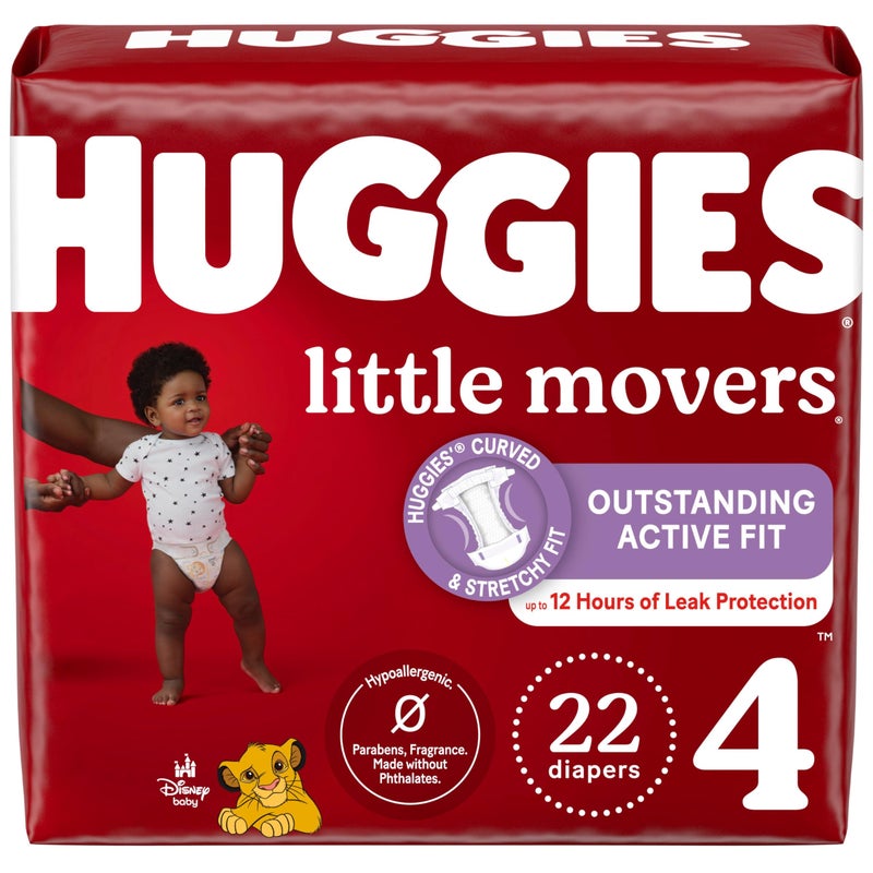Huggies Size 4 Diapers, Little Movers Baby Diapers, Size 4 (22-37 lbs), 22 Count, Packaging May Vary - Image 1