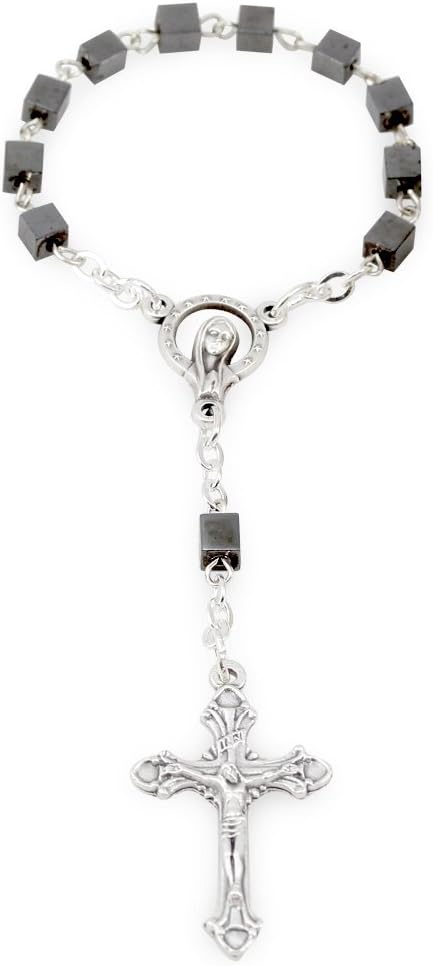 RosaryMart Hematite One Decade Rosary Square Beads 