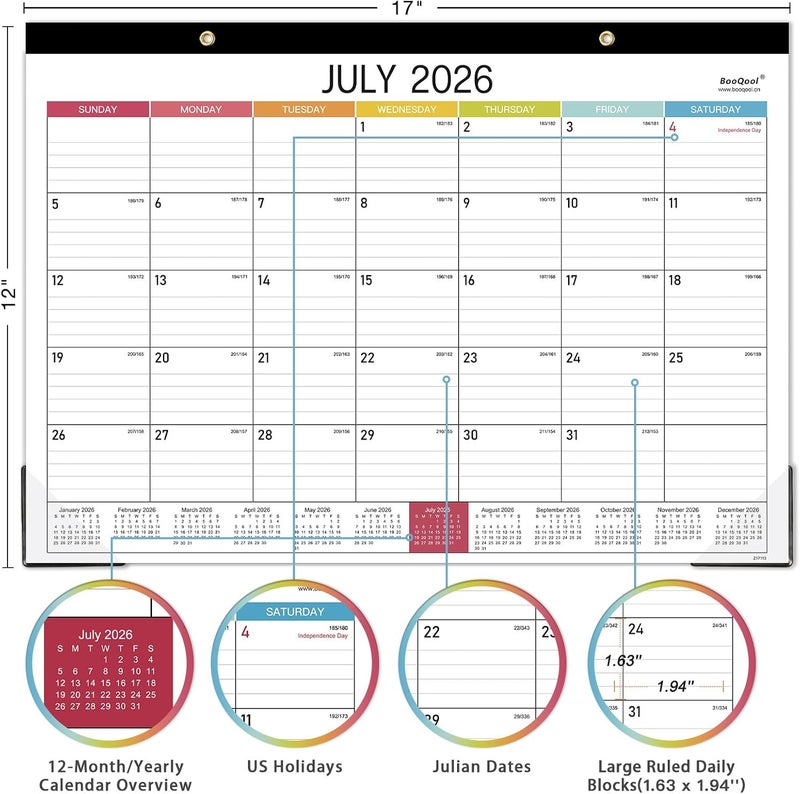 بوكول تقويم مكتبي 2026-2027 - تقويم مكتبي 2026-2027، مقاس 14.8 × 11.4 بوصة، من يوليو 2026 إلى ديسمبر 2027، تقويم 18 شهرًا، كتل كبيرة مسطرة، قابل للتمزيق، واقيات زوايا، تقويم مكتبي/حائطي للتخطيط و - Image 4