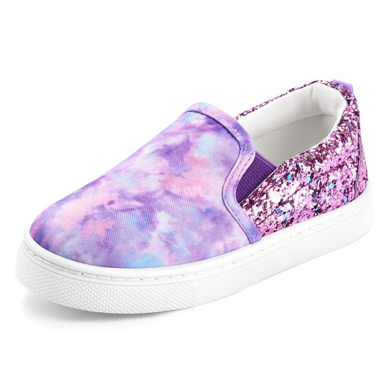 K KomForme Toddler Sneakers for Girls Boys Slip On Canvas Walking Shoes, Size 13 Little Kid, Purple Glitter - Image 1