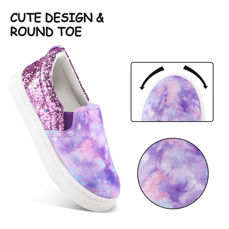 K KomForme Toddler Sneakers for Girls Boys Slip On Canvas Walking Shoes, Size 13 Little Kid, Purple Glitter - Image 4