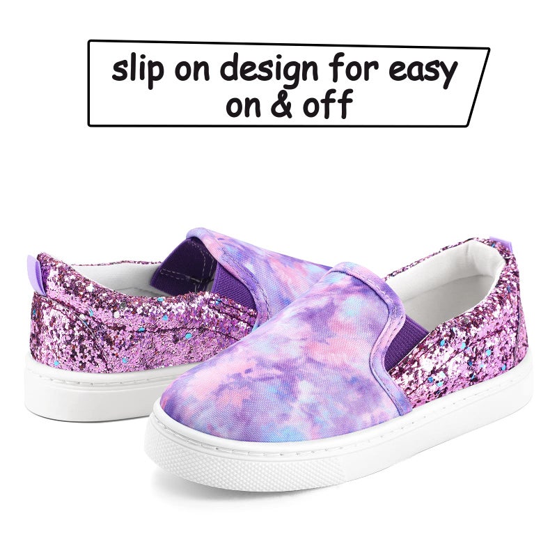 K KomForme Toddler Sneakers for Girls Boys Slip On Canvas Walking Shoes, Size 13 Little Kid, Purple Glitter - Image 3
