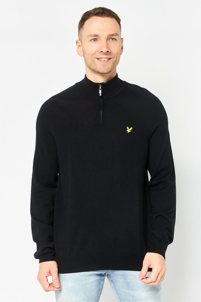 Lyle & Scott Men High Neck Embroidered Logo Sweater, Black - Image 1