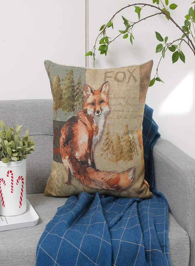 LINKWELL Log Cabin Decor Vintage Fox Throw Pillow Cover 18 x 18 Inches Decorative Cushion Case Home Living Room Bed Sofa Car Cotton Linen Square CC1795 - Image 2