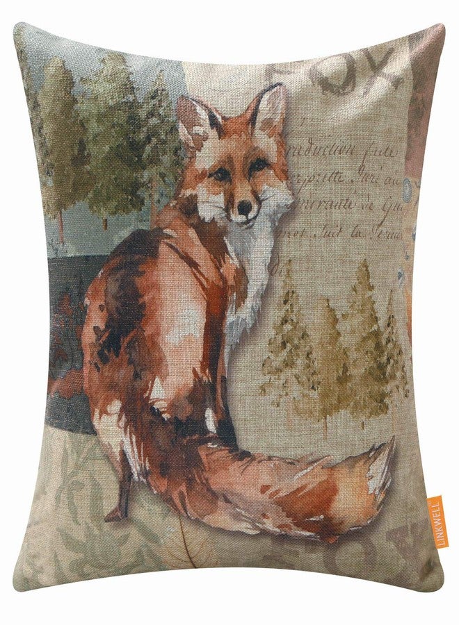 LINKWELL Log Cabin Decor Vintage Fox Throw Pillow Cover 18 x 18 Inches Decorative Cushion Case Home Living Room Bed Sofa Car Cotton Linen Square CC1795 - Image 1