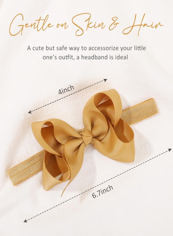 jollybows 40pcs Baby Girls Grosgrain Ribbon Hair Bows Headbands 4" Elastic Hair Band Hair Accessories for Infants Newborn- Natural Color Set - Image 2